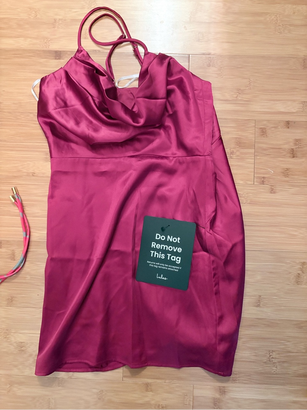 Lulu's Berry Red Satin Cowl Neck Mini Dress - Picture 2 of 2